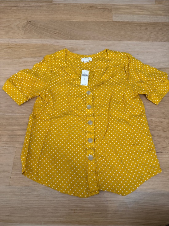 Maeve Tops - Maeve Yellow Polka Dot Button-Front Blouse